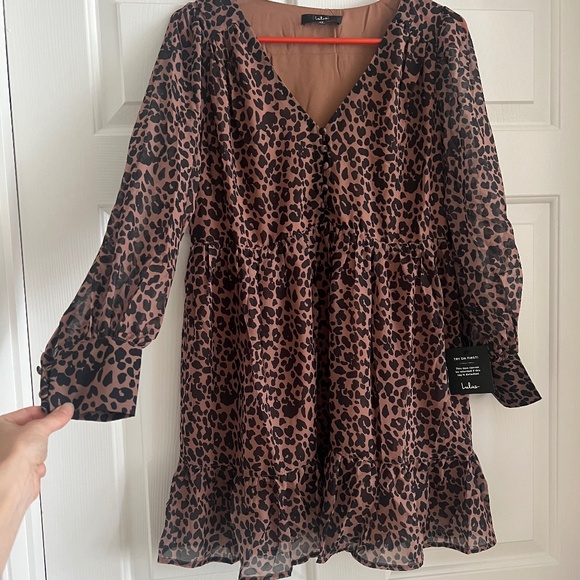 Rock It Out Brown and Black Leopard Print Babydoll Dress - Picture 2 of 4